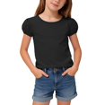 thumbnail image 1 of hengsof T-Shirts à Manches Courtes Bouffantes pour Filles, Col Ras du Cou, Coton Uni, Respirant, T-Shirt Décontracté d'Été, Hauts pour Enfants de 1 à 15 Ans, 1 of 8