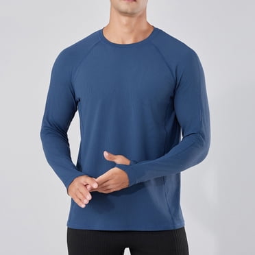 Pisexur Long Sleeve Shirt Men High-Quality Fabric Long Sleeve Tshirt Men,Men's Summer Solid Color Lightweight Breathable And Solid Color Long Sleeved Navy,L