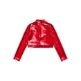 thumbnail image 4 of RUNQHUI Enfants Filles Col Roulé Métallique Haut Court de Danse Paillettes Brillantes Chemise à Manches Longues pour Danse Raves Festivals Sports Rouge 8, 4 of 5