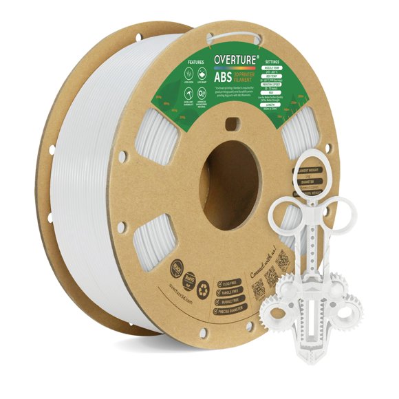 OVERTURE ABS Filament 1.75mm ABS 1kg Spool (2.2lbs) 3D Printer Filament Dimensional Accuracy +/- 0.02mm Fit Most FDM Printer(White 1-Pack)