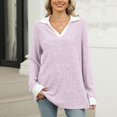 thumbnail image 2 of AherBiu Womens Tops Ribbed Knitted Long Sleeve Trendy Loose Tops Comfy Fall Collared Shirts Blouses, 2 of 7
