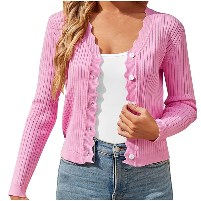 AherBiu Cropped Cardigan for Women Trendy Long Sleeve Button down Knit Sweater Open Front Casual Cardigans