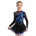 thumbnail image 2 of TiaoBug Robe de Patinage Artistique en Maille Élégante pour Filles avec Strass Manches Longues Robe Tutu de Danse Ballet Bleu Royal 8, 2 of 7