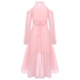 thumbnail image 4 of Oyolan Kids Girls Solid Color Halter Off-shoulder Long Sleeve Party Dress with Ruffled Hem Flower Girls Gown Pink 4, 4 of 7