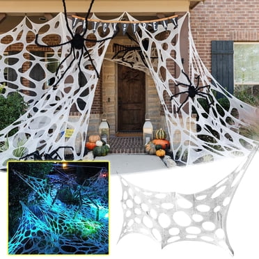Décorations d'Halloween Toile d'Araignée Extérieure, Toile d'Araignée Extensible pour Décoration d'Halloween, Décorations d'Araignée Effrayantes pour Maison Chassée Fête d'Halloween