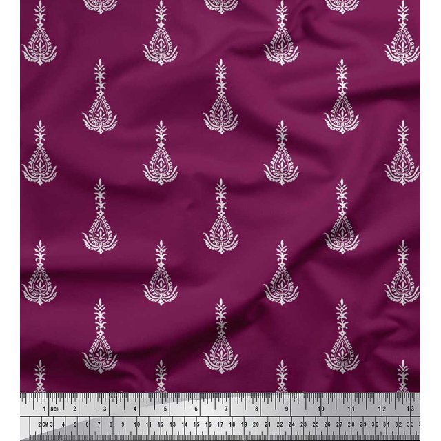 Soimoi Modal Satin Fabric Leaves & Floral Block Print Fabric by Yard 42 Inch Wide