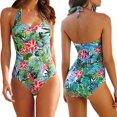 thumbnail image 1 of Femmes Licol Patchwork Imprimé Débardeur Deux Pièces Maillots de Bain S-4XL, 1 of 5
