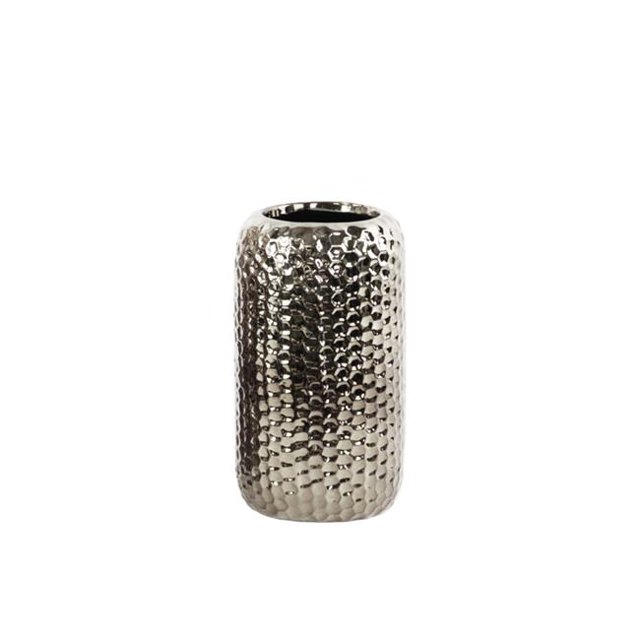 Collection Tendances Urbaines 24477 Vase Rond en Céramique Petit Chromé Poli Fendue - Argent