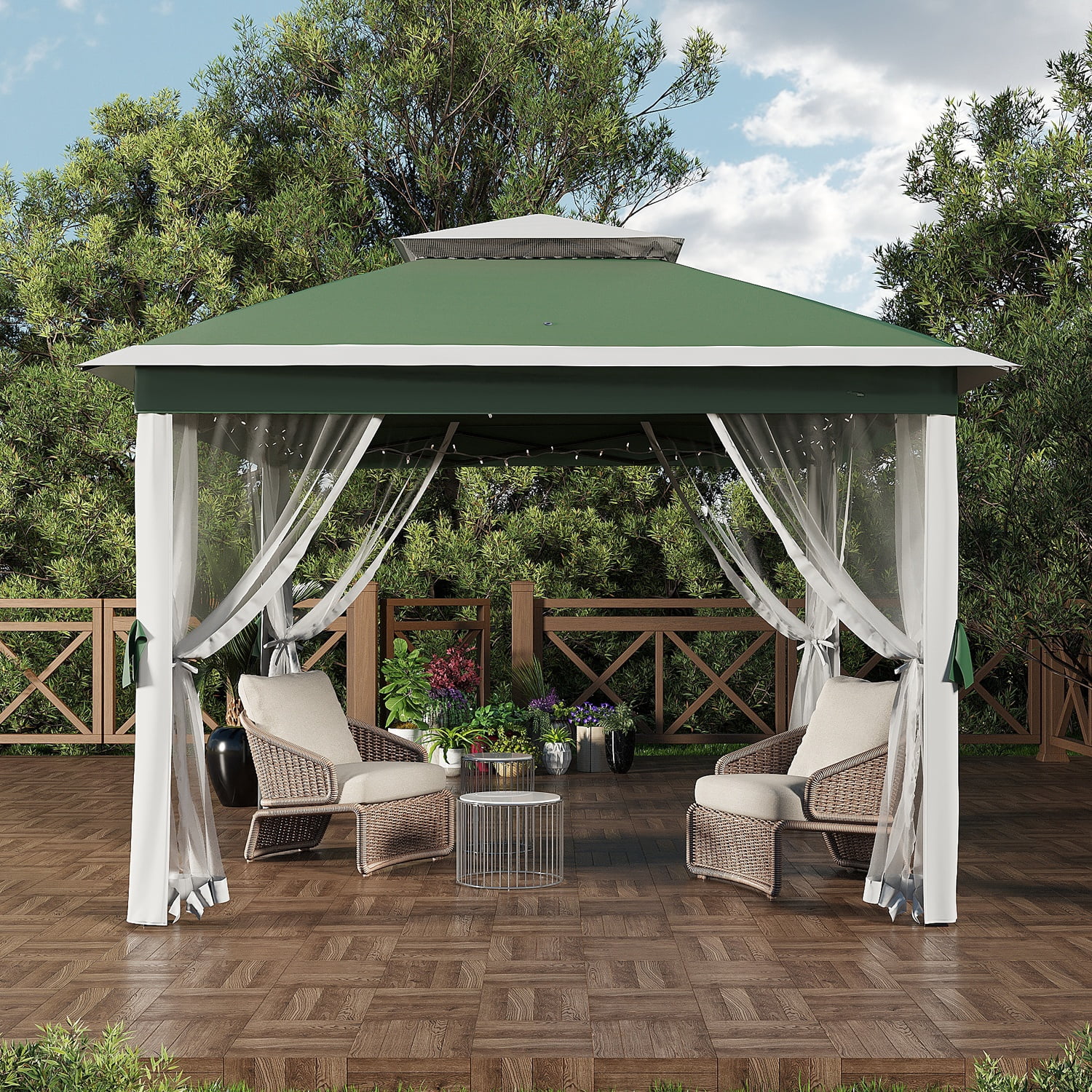 Garvee 10.82 x 10.82' Pop-Up Gazebo Tent, Adjustable Height with Mosquito Netting, Green