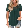 thumbnail image 1 of MRULIC T-Shirts pour Femmes Mode Dentelle Unie Col Rond Manches Courtes T-Shirt Blouse Hauts T-Shirts Femmes Vert Armée + 4TG, 1 of 3