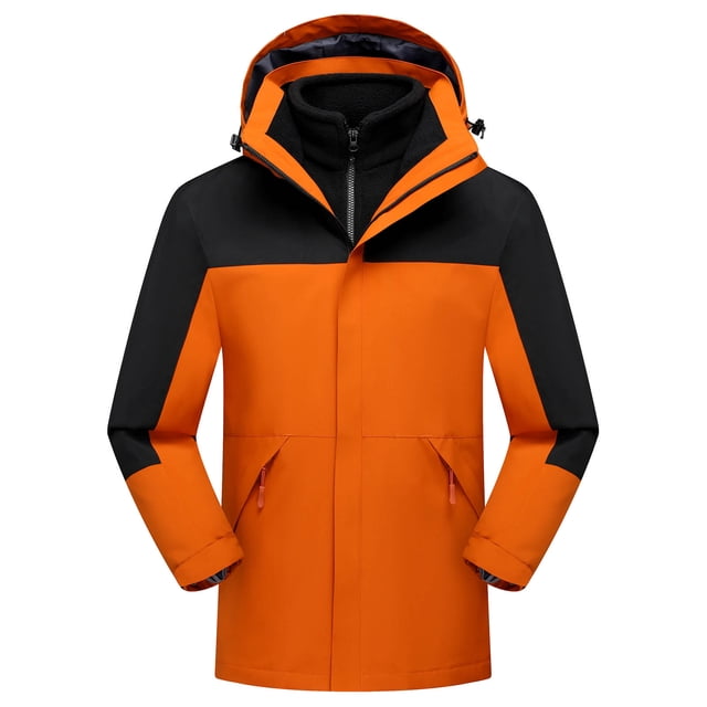 Pisexur Vestes pour Hommes Manteaux Confortables pour Hommes Unisexe à Capuche Manches Longues Patchwork Fermeture Éclair Coque Rigide Polaire Randonnée Manteau Orange,G