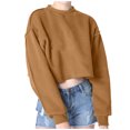 thumbnail image 1 of Yuyuzo Chandails en Molleton Courts pour Femmes Manches Longues Couleur Unie Col Rond Ample Décontracté Automne Pull Tops, 1 of 6