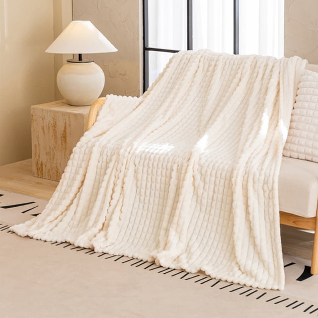 Imitation Rabbit Fleece Blanket,Double Layer,Thickened Solid Color,Office Nap Blanket,Comfortable,Home Decor,Warmth,Softness,Space Saving,PENDANE,White