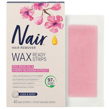 Nair Bandes de cire prêtes pour les jambes et le corps avec huile de son de riz, 40 bandes + 4 lingettes de finition