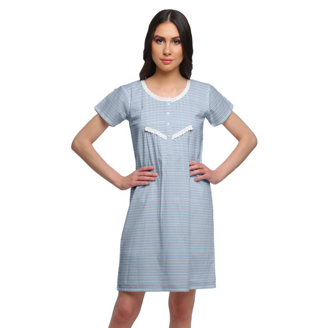 Moomaya Chemise de Nuit à Manches Courtes Imprimée pour Femmes, Col Rond, en Coton, Vêtement de Nuit