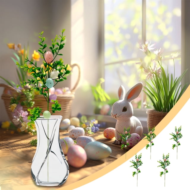 Boovnll Easter Eggs Stems, Simulated Leaf & Eggs Artificial Eggs Flowers Easter Decorations for Table Easter Decor for Easter Kitchen Dining Table Centerpiece, Easter Decorations