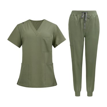 Bunblic Nursing Uniforms Scrub Set Nurse Top and Pants Workwear for Pet Grooming SPA XL Green