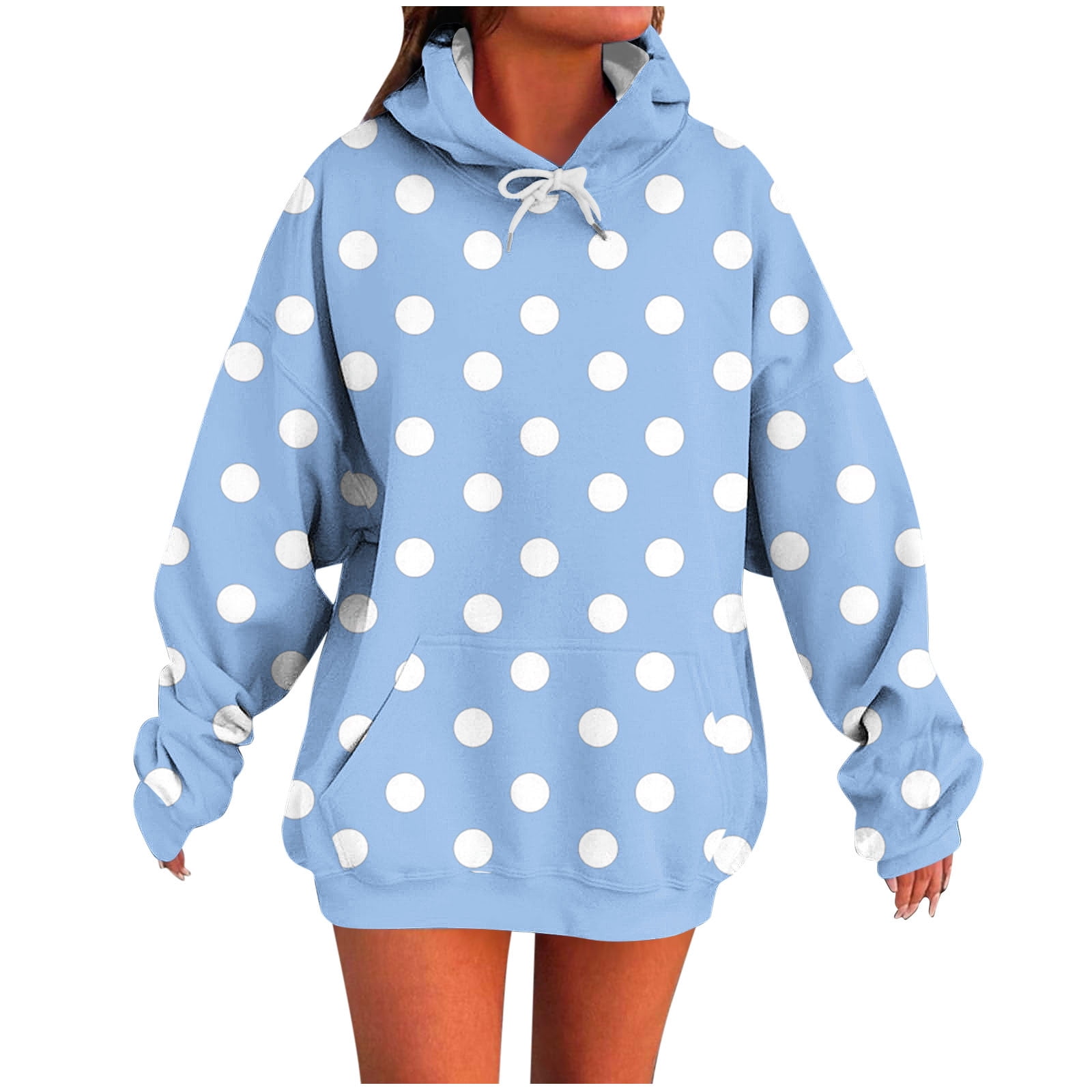 WRKEKC Women's Polka Dot Hooded Sweatshirt Long Sleeve Drop
