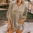 thumbnail image 1 of Qertyioot Women's Fashionable Solid Color Button Cardigan Half Sleeved Lapel Tops, 1 of 8