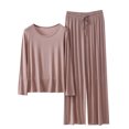 thumbnail image 2 of TACILIP Ensembles 2 Pcs pour Femmes Ensembles de Détente d'Été Tenues Col Rond Manches Longues Hauts Pantalons à Jambes Larges Pyjamas pour Femmes Ensemble, 2 of 3