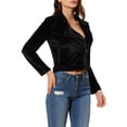 thumbnail image 4 of INSPIRE CHIC Women's Velvet Notched Lapel Zipper Cropped Motorcycle Jacket XS Black, 4 of 7