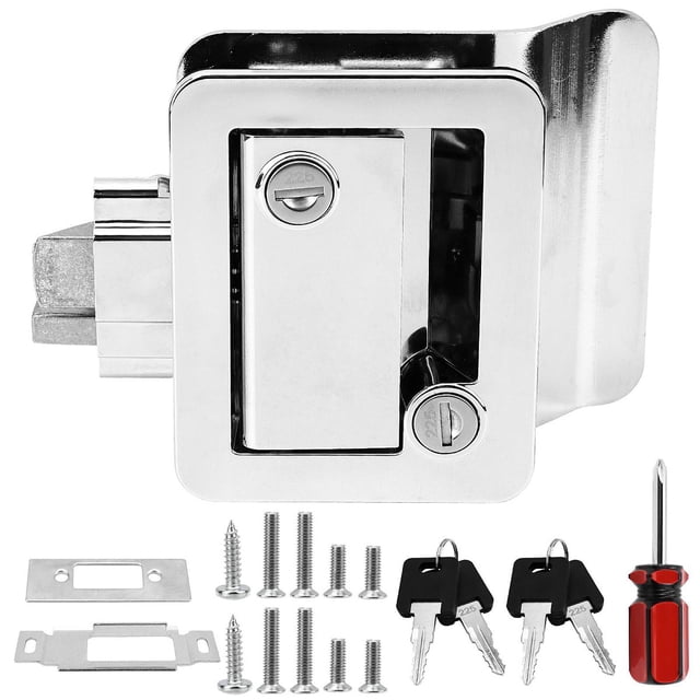 veasfak RV Door Lock Replacement Entry Door Lock Latch for Caravans Cargo Hauler Argent