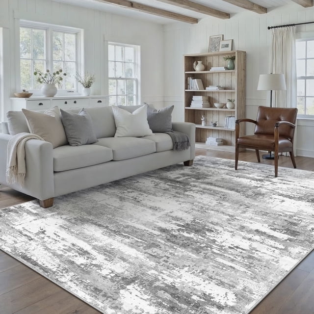 BERTHMEER 8'x10' Area Rugs for Living Room Bedroom Dining Room Office Farmhouse Kitchen Abstract Contemporary Distressed Modern Machine Neutral Washable Large Indoor Rugs Carpets, Gray