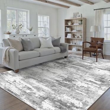 BERTHMEER 8'x10' Area Rugs for Living Room Bedroom Dining Room Office Farmhouse Abstract Contemporary Distressed Modern Machine Neutral Washable Large Indoor Rugs Carpets, Gray