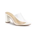 thumbnail image 1 of BLISSFUL STEP Style Women's Clear Point Toe High Block Heel Mules Slides Sandals White 7, 1 of 8