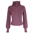 thumbnail image 3 of Pullovers Tricotés à Col Roulé Manches Longues Demi-Fermeture à Glissière pour Femmes Automne Hiver Vintage Tricoté Chandail en Molleton Rose Foncé S, 3 of 6
