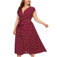 thumbnail image 2 of LSLJS Plus Size Ladies Polka Print Dress Button Lace-up Waist V-neck Skirt, 2 of 9