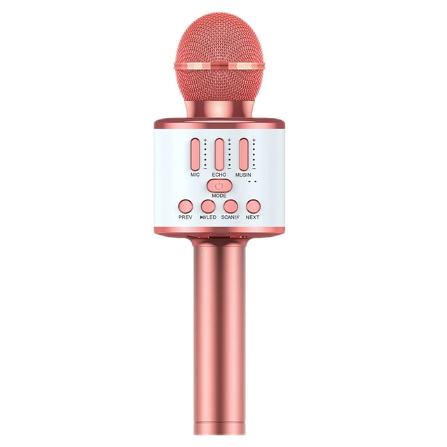 kurtrusly Wireless Microphone Bluetooth-compatible Handheld Speaker Home KTV Player Surround Adjustable Battery Colorful Mic Livestreaming Rose Golden