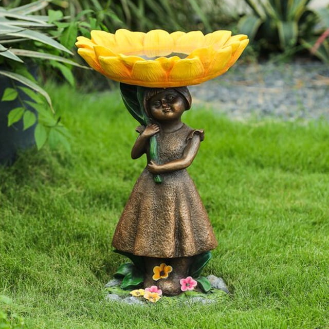 Agiferg Beautiful Sunflower Bird Bath Brown Pedestal Handmade For Outdoor