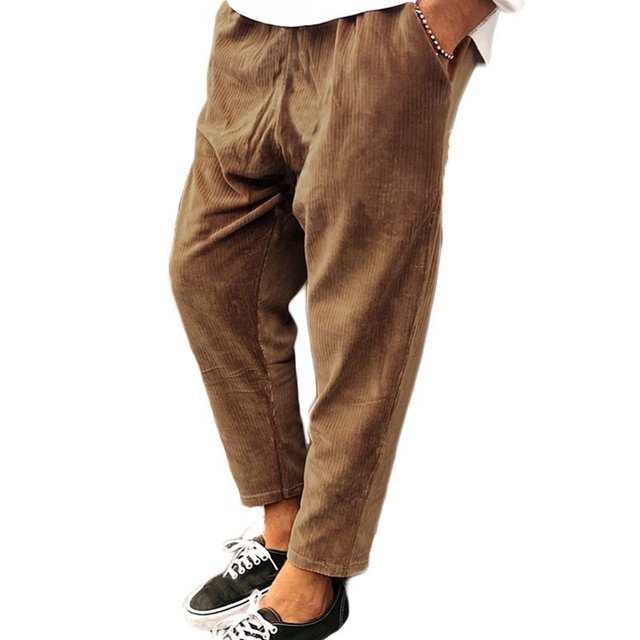 Innerwin Bottoms Drawstring Mens Trousers Holiday Elastic Waist Leisure Pants Brown L