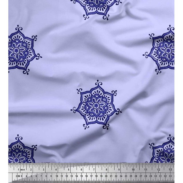 Soimoi Poly Georgette Fabric Floral Mandala Block Fabric Prints by Yard 42 Inch Wide