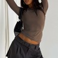 thumbnail image 4 of T-Shirts pour Femmes 2025, T-Shirts Femmes, T-Shirt à Col Rond pour Femmes Long Col Roulé Simulé pour Femmes Manches Longues Basique Ajusté Court T-Shirt de Compression Femme T-Shirts Tricotés Couche Côtelée Tee Hauts Tees, 4 of 7