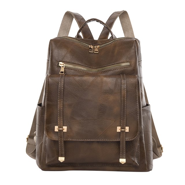 Kcodviy Ladies Solid Color Leather Snap Backpack Hat for Men Large Capacity Double Zipper Dog Backpack Casual Backpack