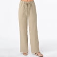 thumbnail image 2 of Timegard Cotton Linen Pants for Women Elastic Waisted Drawstring Straight Leg Lightweight Lounge Trousers, 2 of 7