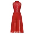 thumbnail image 3 of Sinleey Costumes de Danse Lyrique pour Femmes Robe Longue Fluide en Tulle Sans Manches à Sequins Moderne Contemporain Rouge L, 3 of 6