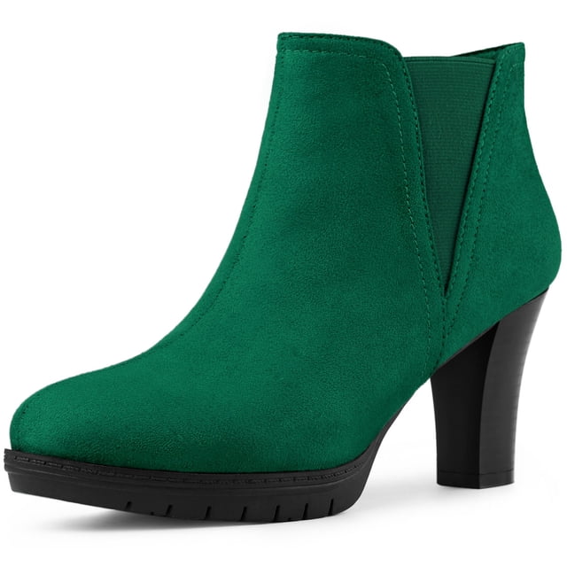 Unique Bargains Bottines Chelsea à Talons Épais à Bout Rond pour Femmes