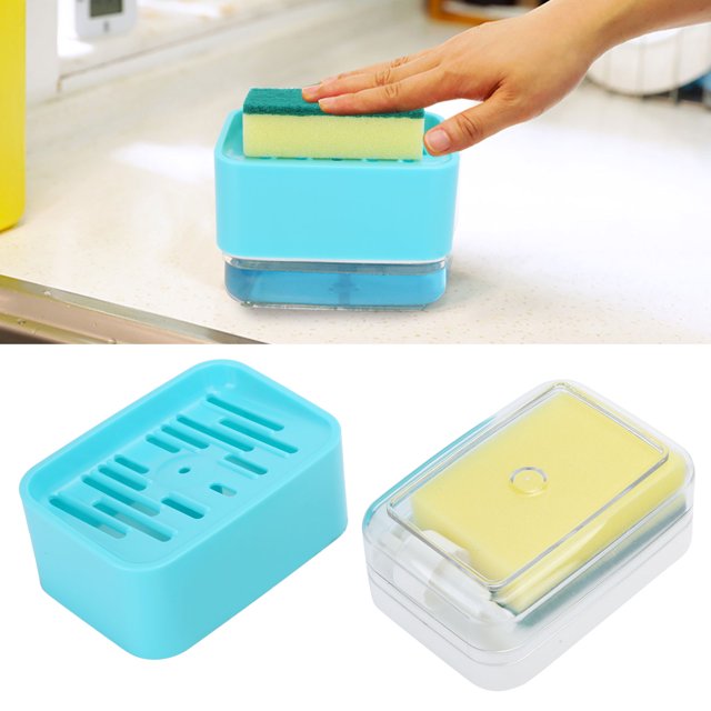 Dish Soap Dispenser for Kitchen, Dish Soap Dispenser, Soap Pump 2 In1 Press Liquid Soap Dispenser Soap Dispenser and Sponge Holder, Countertop Soap Pump Dispenser Caddy