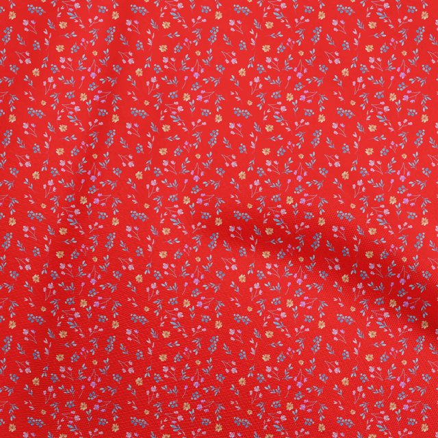 oneOone Tissu Polyester Lycra Rouge Floral Ditsy Projets de Couture Tissu Imprimé au Mètre 56 Pouces de Large