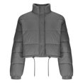 thumbnail image 4 of hoksml Women's Cropped Puffer Jacket with Drawstring Hem, Stand Collar Boxy Zip Front Casual Streetwear Short Jacket, 4 of 5