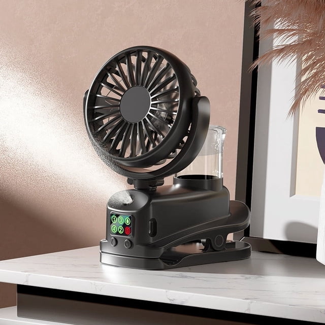 Multifunctional Clip Spray Fan F7 | USB Rechargeable Type-C | 360° Rotating Silent Mini Fan with 20ml Water Tank | Strong Wind 4-Speed Portable Cooling for Outdoor Home Office