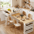 thumbnail image 1 of Homy Casa 82.7" Rolling Kitchen Island with Extendable Dining Table, Power Outlet, 2 Drawers & Storage, White, 1 of 12