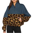 thumbnail image 2 of 2023 Chandail à Capuchon Surdimensionné pour Femmes Mode Automne Hiver Imprimé Léopard Décontracté Sport Col Rond Survêtements Manches Longues Revers Fermeture Éclair Chandails à Capuchon Costumes d'Halloween/Noël Rabais de 50 % Liquidation, 2 of 5