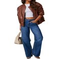 thumbnail image 1 of Veste en Cuir pour Femme à Manches Longues avec Fermeture Éclair Blouson Bomber, 1 of 9