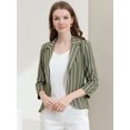 thumbnail image 2 of INSPIRE CHIC Blazer à Rayures pour Femme Manches 3/4 Décontracté Ouvert à l'Avant Revers Cranté Blazer TP Vert Armée, 2 of 6