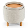 thumbnail image 1 of Gymax Round Storage Ottoman w/Tray Top Accent Padded Footrest w/Wood Legs Beige, 1 of 10