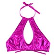 thumbnail image 2 of RUNQHUI Women's Shiny Metallic Keyhole Crop Top Halter Backless Rave Bandeau Vest Bra Clubwear Rose One Size, 2 of 6